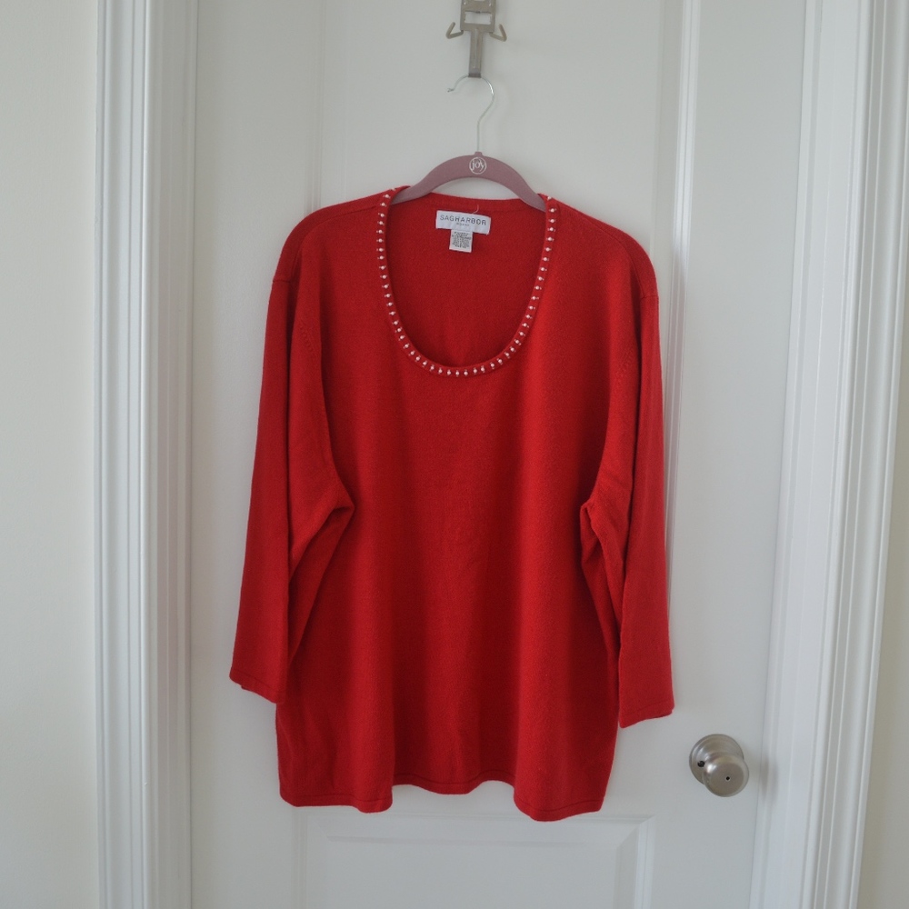 Red Pearl Neckline Sweater